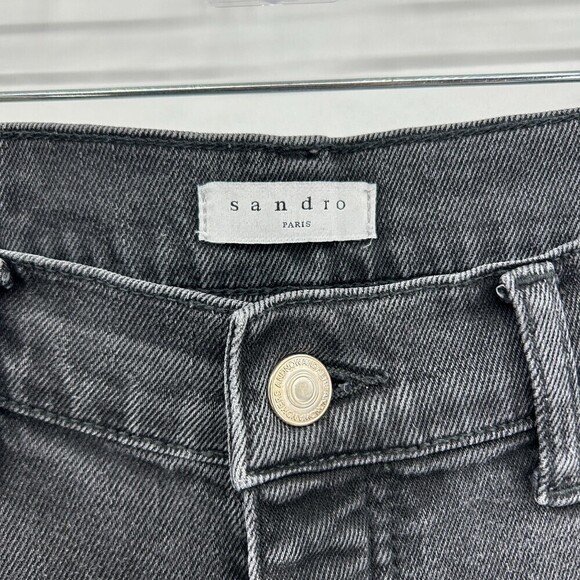 SANDRO Paris Black Dark Wash Button Fly Distressed High Rise Skinny Jeans 30 - Picture 8 of 10